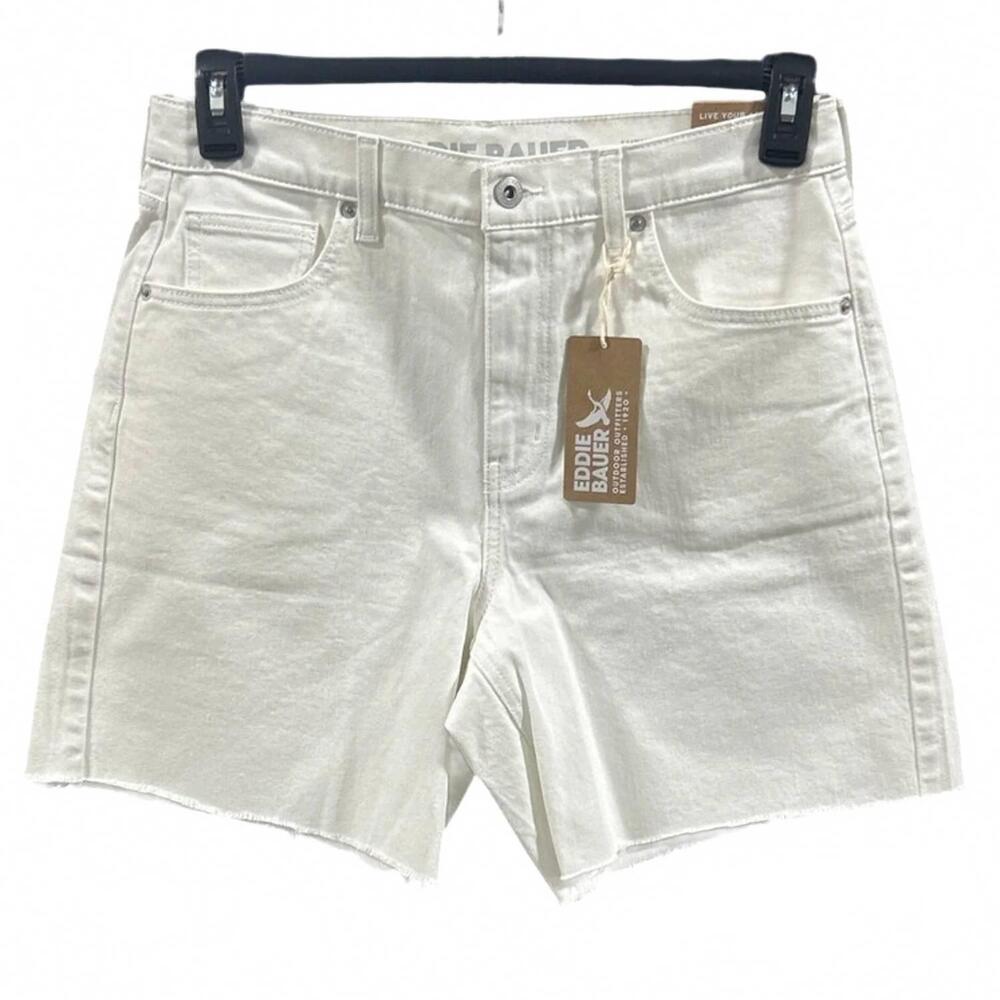 NEW EDDIE BAUER women's stretch cotton high rise cut off denim shorts in white